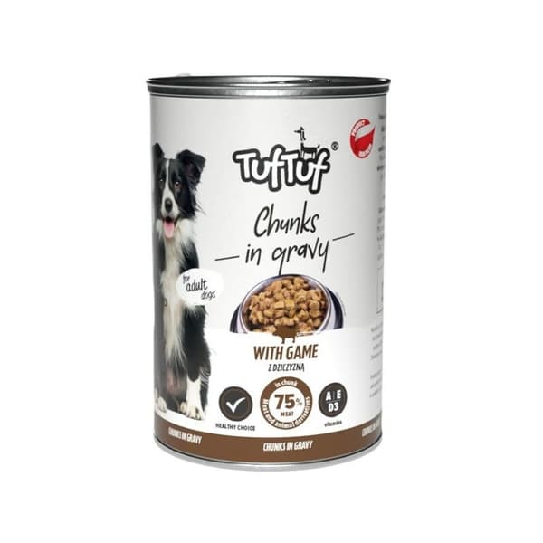 Våt mat Tuftuf Chunks in gravy with game Rådjur