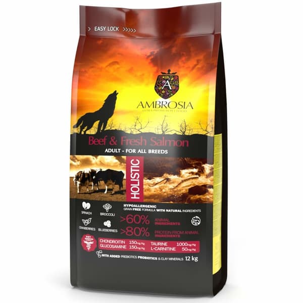 Foder Ambrosia Wołowina i Świeży Łosoś Vuxen Oxe Lax 12,7 KG 12 kg