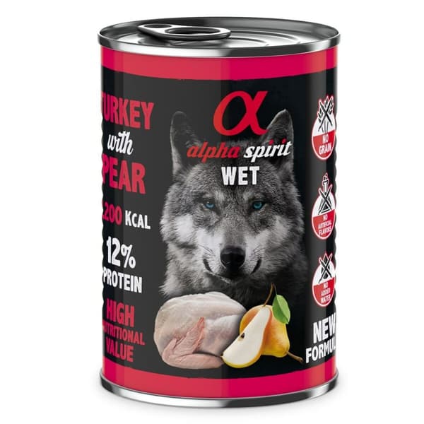 Våd mad Alpha Spirit ALPHA SPIRIT WET Pavo con pera Kalkun 400 g