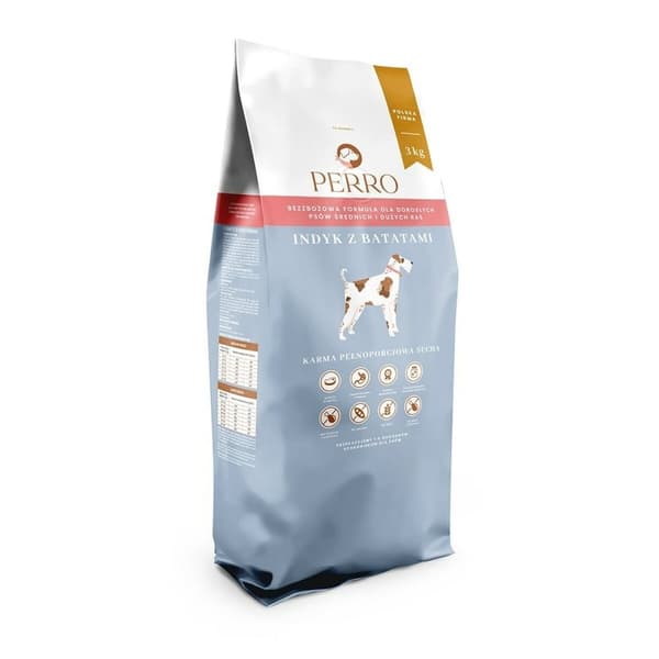 Foder PERRO Turkey with sweet potatoes Medium and large breeds Kalkun 3 Kg Voksen 3,5 kg
