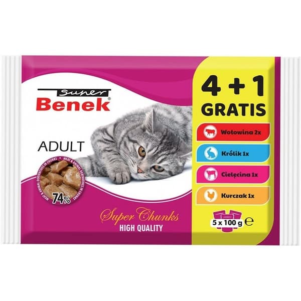 Kattmat Super Benek 5 x 100 g Kyckling Kalvkött Kanin