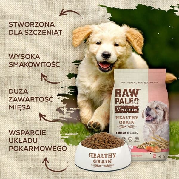 Foder VETEXPERT Raw Paleo Healthy Grain Puppy Salmon y cebada Lax 2 Kg