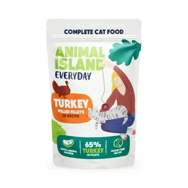 Kattmat ANIMAL ISLAND Everyday Beef, chicken, turkey and white fish fillets in broth 40 x 85 g