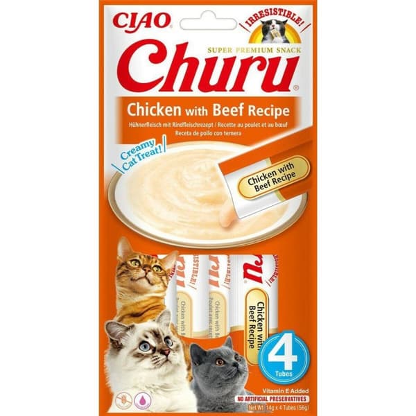 Snack for Cats Inaba Churu 4 x 14 g Kyckling Kalvkött