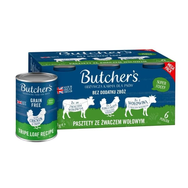 Våd mad Butcher's Original Mega pack mix tripe loaf recipe Beef 6 x 400 g
