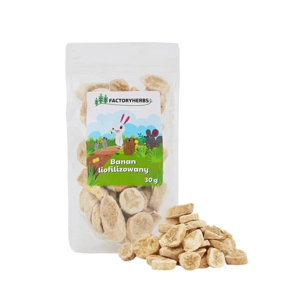 Kaninmat Factoryherbs Freeze-dried banana Chinchilla Marsvin Hamster Råtta Mus Gnagare Fåglar
