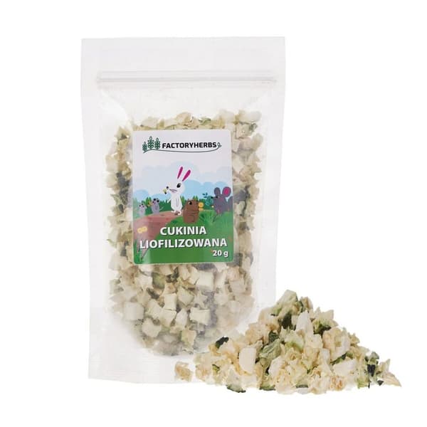 Kaninfoder Factoryherbs Freeze-dried zucchini Chinchilla Marsvin Hamster Rotte Mus Gnavere Fugle