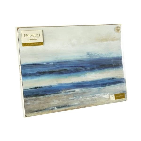Creative Tops Abstrakt Ocean View Premium Underlägg med Kork, Trä, Blå, Stor, Set om 4 delar - 5176609