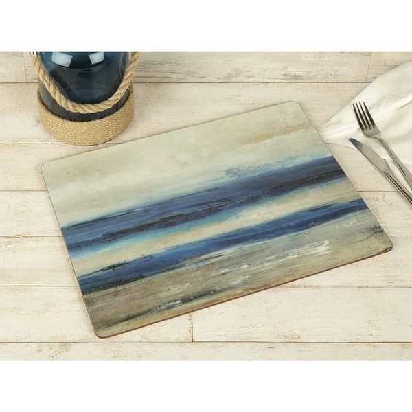 Creative Tops Abstrakt Ocean View Premium Underlägg med Kork, Trä, Blå, Stor, Set om 4 delar - 5176609