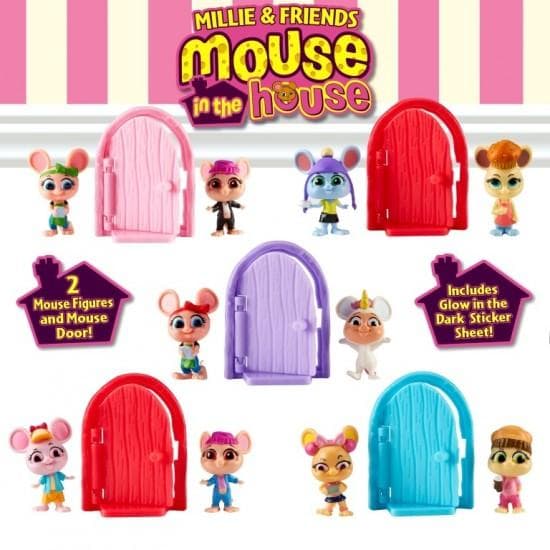 Mouse in the house 2 kpl Hiirifiguurit Vaaleanpunainen ovi