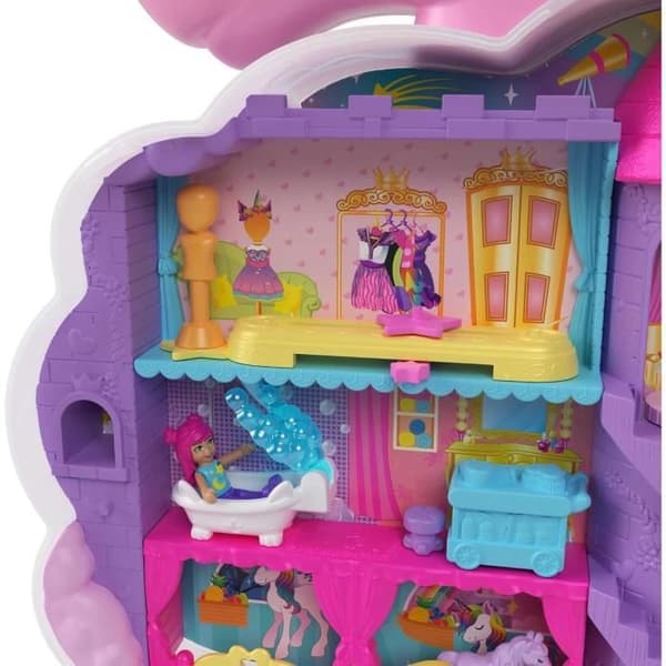 Polly Pocket - Rainbow Unicorn Frisörsalong Set - Frisörhuvud - 4 år+ HYD97