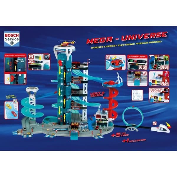Garageleksak - KLEIN - Garage Bosch Car Service Mega Universe - Innehåller olika lekelement och 5 fordon.
