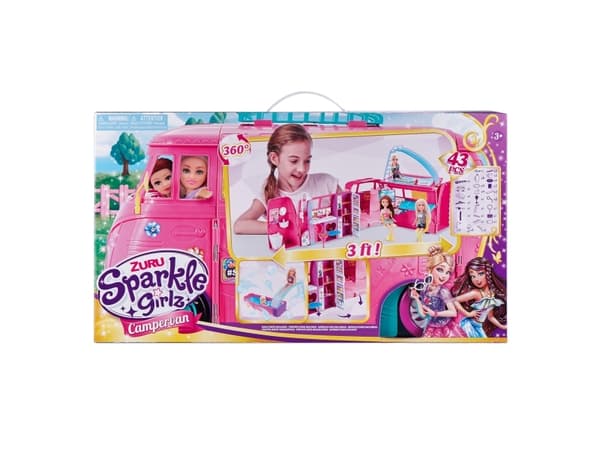 ZURU Sparkle Girlz Retro Campervan, Flicka, Rosa, Ej för barn under 36 månader, Smådelar Kvävningsrisk, Fönsterlåda, 1 styck, 1x Fully Opening Camper