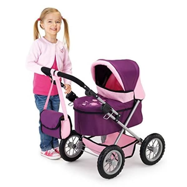 Dockvagnsvagn - Trendig - 68 cm - Justerbar - Plommon - För dockor upp till 46 cm