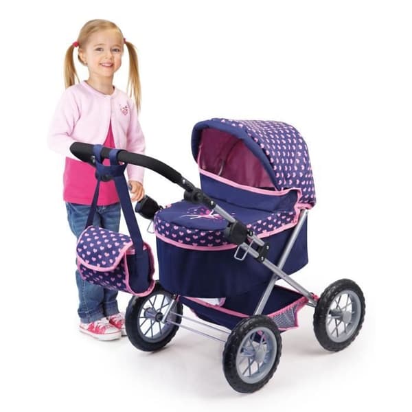 Trendig barnvagn för 46 cm docka - BAYER DESIGN - Justerbart styre - Fällbar - Axelväska och korg ingår