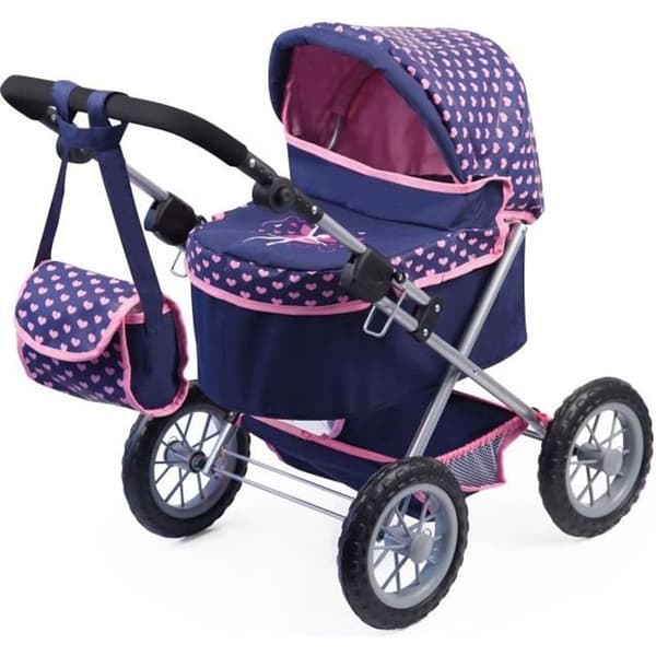 Trendig barnvagn för 46 cm docka - BAYER DESIGN - Justerbart styre - Fällbar - Axelväska och korg ingår