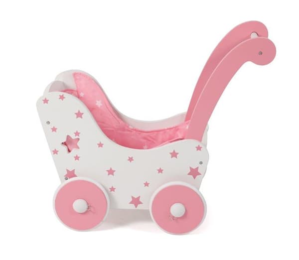 Bayer chic - 425-88 - 2000 - Dockvagn i trä för dockor upp till 54 cm, rosa stjärnor