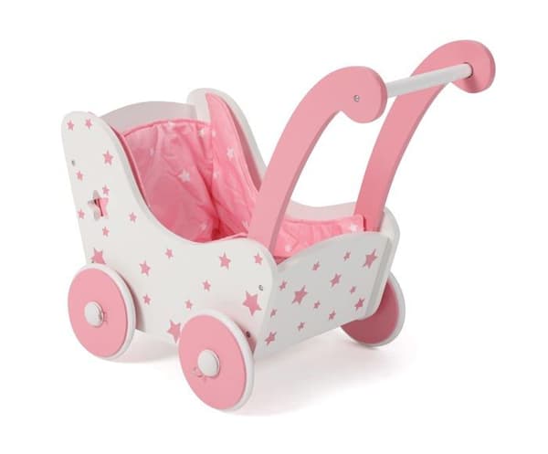 Bayer chic - 425-88 - 2000 - Dockvagn i trä för dockor upp till 54 cm, rosa stjärnor