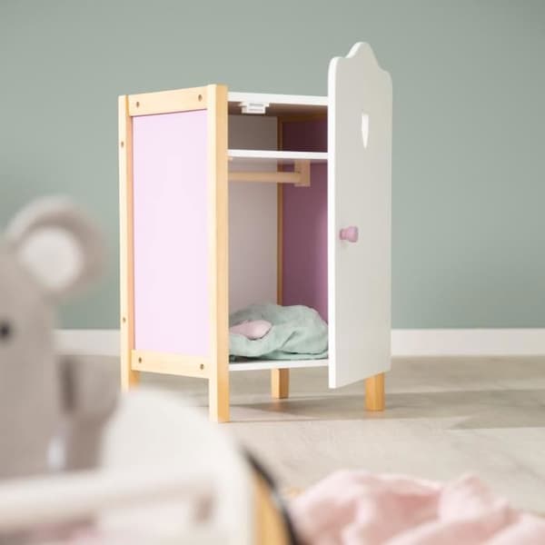 Scarlett Dockgarderob - ROBA - Förvaring för dockkläder och accessoarer - Vitt trä / Rosa