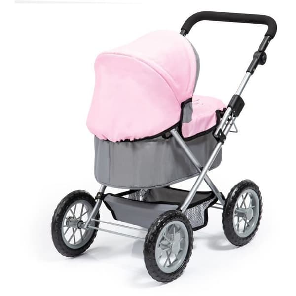Trendig dockvagn - BAYER - Grå och rosa - Justerbar - För dockor upp till 46 cm
