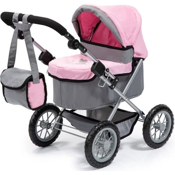 Trendig dockvagn - BAYER - Grå och rosa - Justerbar - För dockor upp till 46 cm