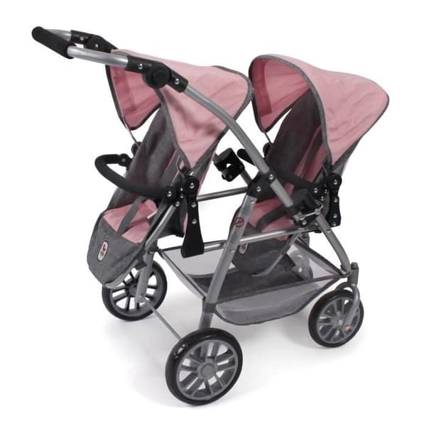 Tandem Vario dockvagn - Rosa och grå - Barn från 3 år