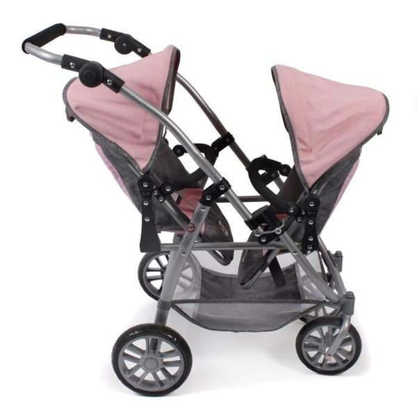 Tandem Vario dockvagn - Rosa och grå - Barn från 3 år