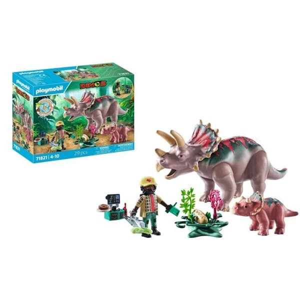 PLAYMOBIL 71821 Triceratops med Baby och Explorer, Dinos, 29 stycken, Ålder 4+
