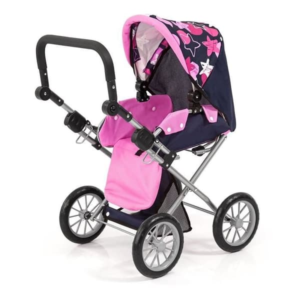 BAYER Dockvagn Barnvagn City Star Blue and Hot Pink Stars Justerbar med en axelväska