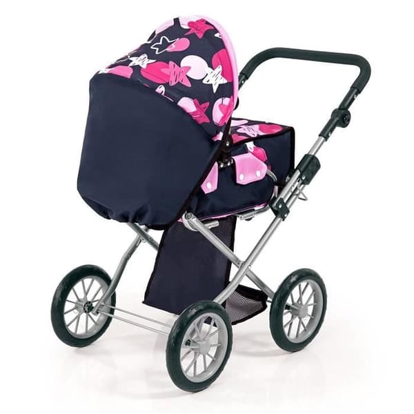 BAYER Dockvagn Barnvagn City Star Blue and Hot Pink Stars Justerbar med en axelväska