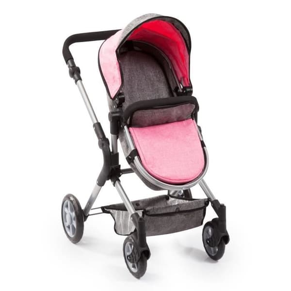 BAYER Neo Star dockvagn grå och rosa med axelväska och integrerad justerbar varukorg - konvertibel barnvagn