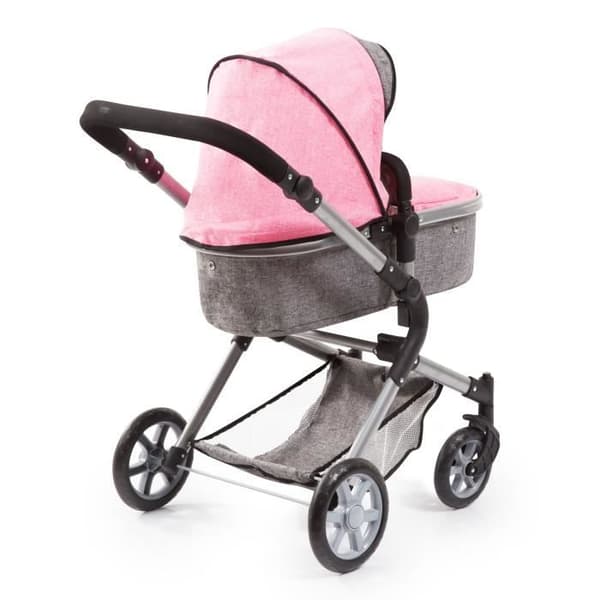 BAYER Neo Star dockvagn grå och rosa med axelväska och integrerad justerbar varukorg - konvertibel barnvagn