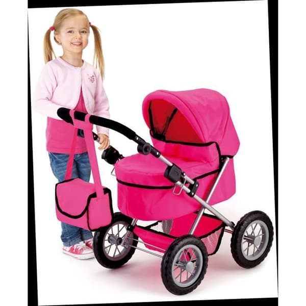 Trendig Uni Rose Pink dockvagn - BAYER DESIGN - Justerbar - Lämplig för dockor upp till 46 cm
