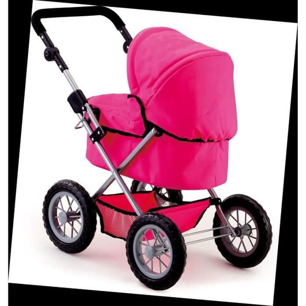 Trendig Uni Rose Pink dockvagn - BAYER DESIGN - Justerbar - Lämplig för dockor upp till 46 cm