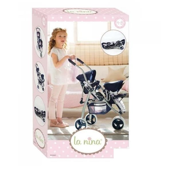 Dubbelvagn för La Nina Doll Ref 60421 Blå Rosa - Leksak för barn från 3 år och uppåt