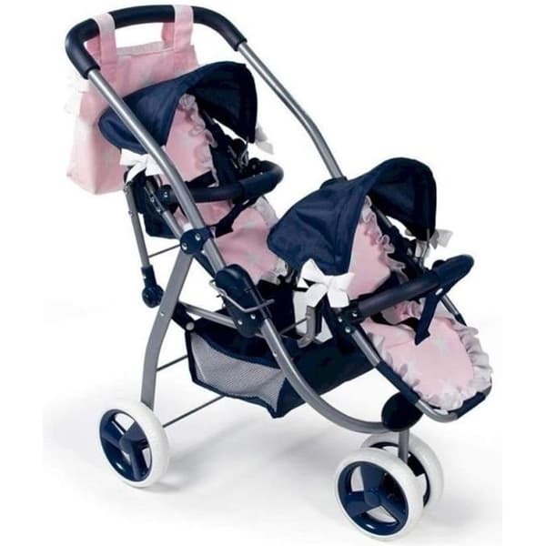 Dubbelvagn för La Nina Doll Ref 60421 Blå Rosa - Leksak för barn från 3 år och uppåt