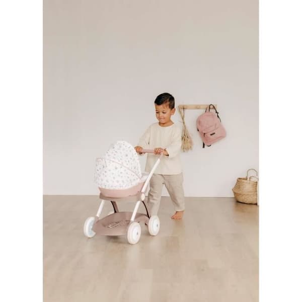 Barnvagn för Baby Nurse docka - Smoby - Med liggdel och plastkapell - Rosa och vit