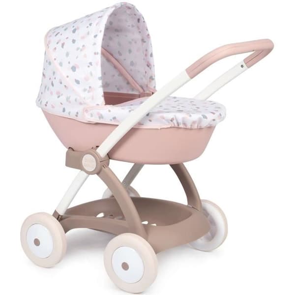 Barnvagn för Baby Nurse docka - Smoby - Med liggdel och plastkapell - Rosa och vit
