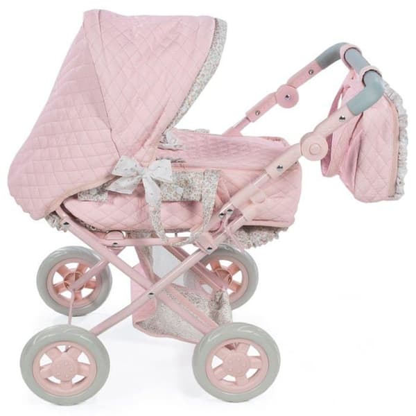 La Nina - 65076 - Diset- Gökklocka med hjul i Pink Flower PEQ-läder. (37 x 65 x 44 cm) Barnvagn för dockor, , Flerfärgad