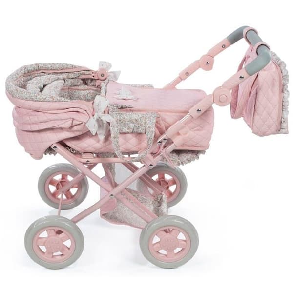 La Nina - 65076 - Diset- Gökklocka med hjul i Pink Flower PEQ-läder. (37 x 65 x 44 cm) Barnvagn för dockor, , Flerfärgad