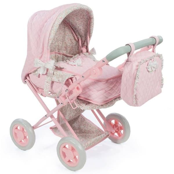 La Nina - 65076 - Diset- Gökklocka med hjul i Pink Flower PEQ-läder. (37 x 65 x 44 cm) Barnvagn för dockor, , Flerfärgad