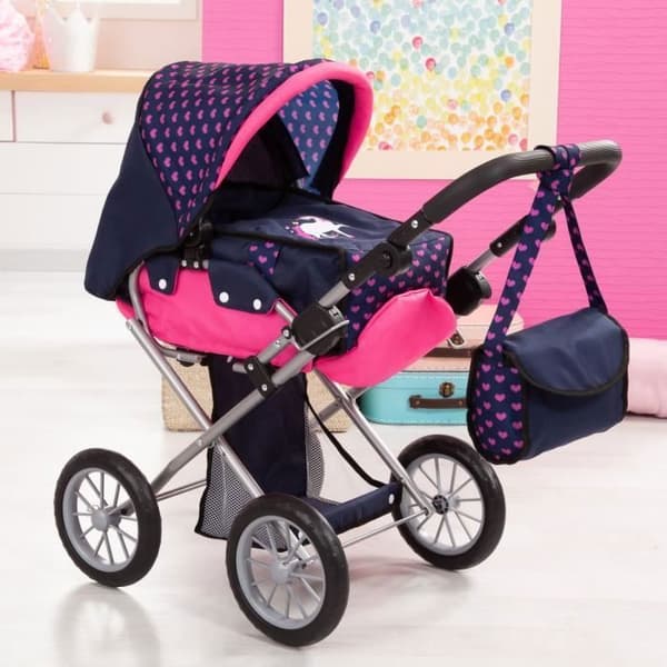 BAYER Dockvagn City Star Unicorn Blue and Hot Pink Justerbar med en axelväska