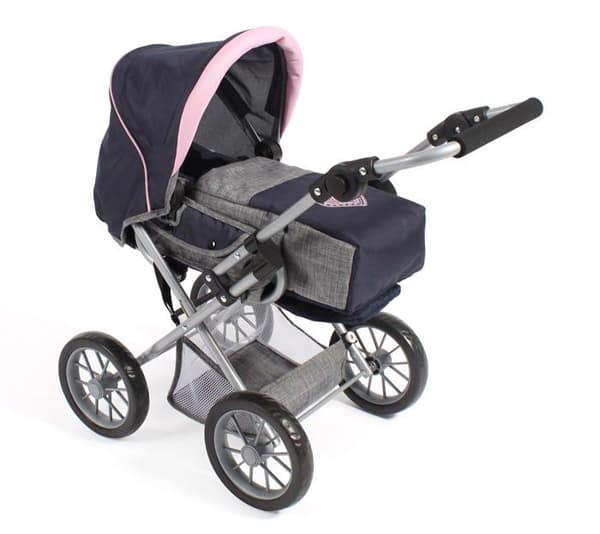 Bayer chic - 560-26 - 2000 - Barnvagn för Leni docka, 2 i 1 med avtagbar bärväska, Grå, Marinblå, Rosa