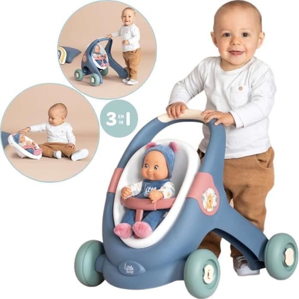 Little Smoby Baby doll rollator set 3in1 pusher, bärsele, barnvagn