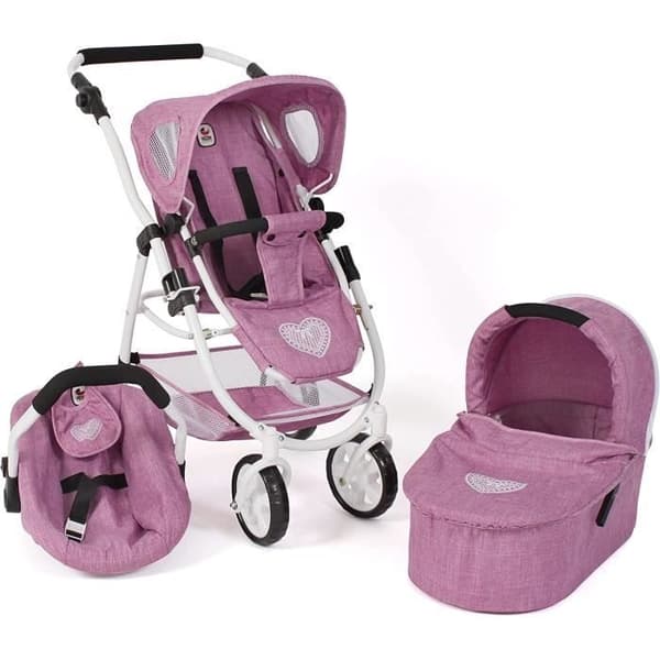 Dockvagn för dockor 3 i 1 EMOTION jeans rosa