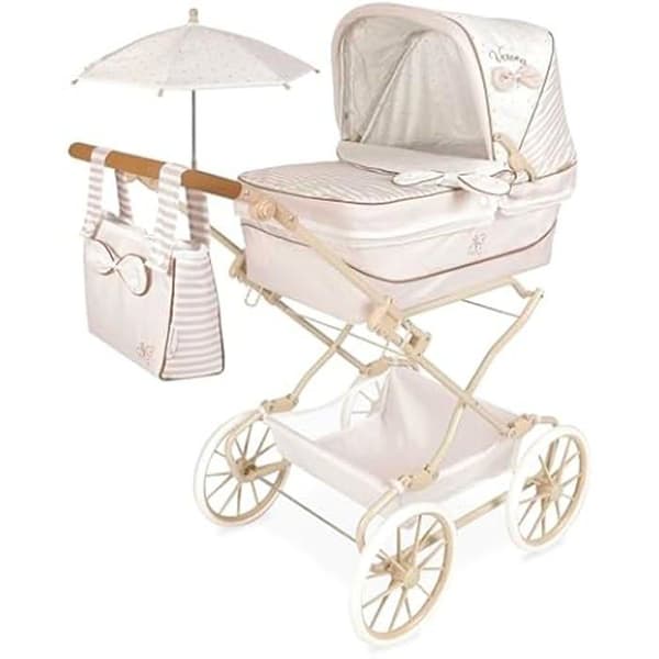 Reborn Dolls Barnvagn - DE CUEVAS - Verona - Vikbar - Paraply ingår - Beige och ljusgrå