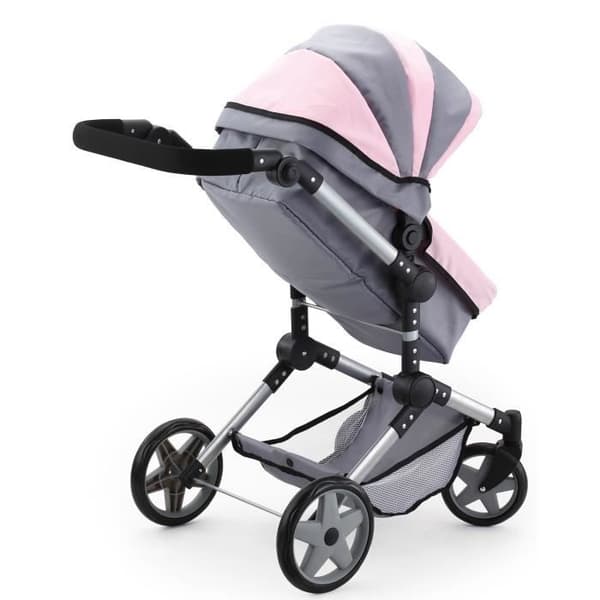 Barnvagn till BAYER Grand docka - Neo Pro - Justerbar - Grå/Rosa - 51-89 cm