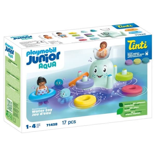PLAYMOBIL Junior 71438 Jättestor bläckfisk åkleksak, badleksak, Junior AQUA Tinti, 17 delar, från 12 månader