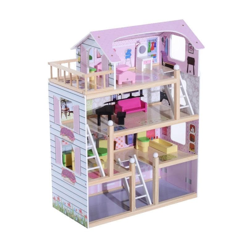 Rootz Children's Doll House - Doll House - Wood Dollhouse - Toys - 60 X 30 X 80 mm