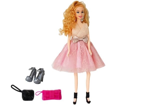 Model doll, fair-haired 28 cm, handbag, high heels